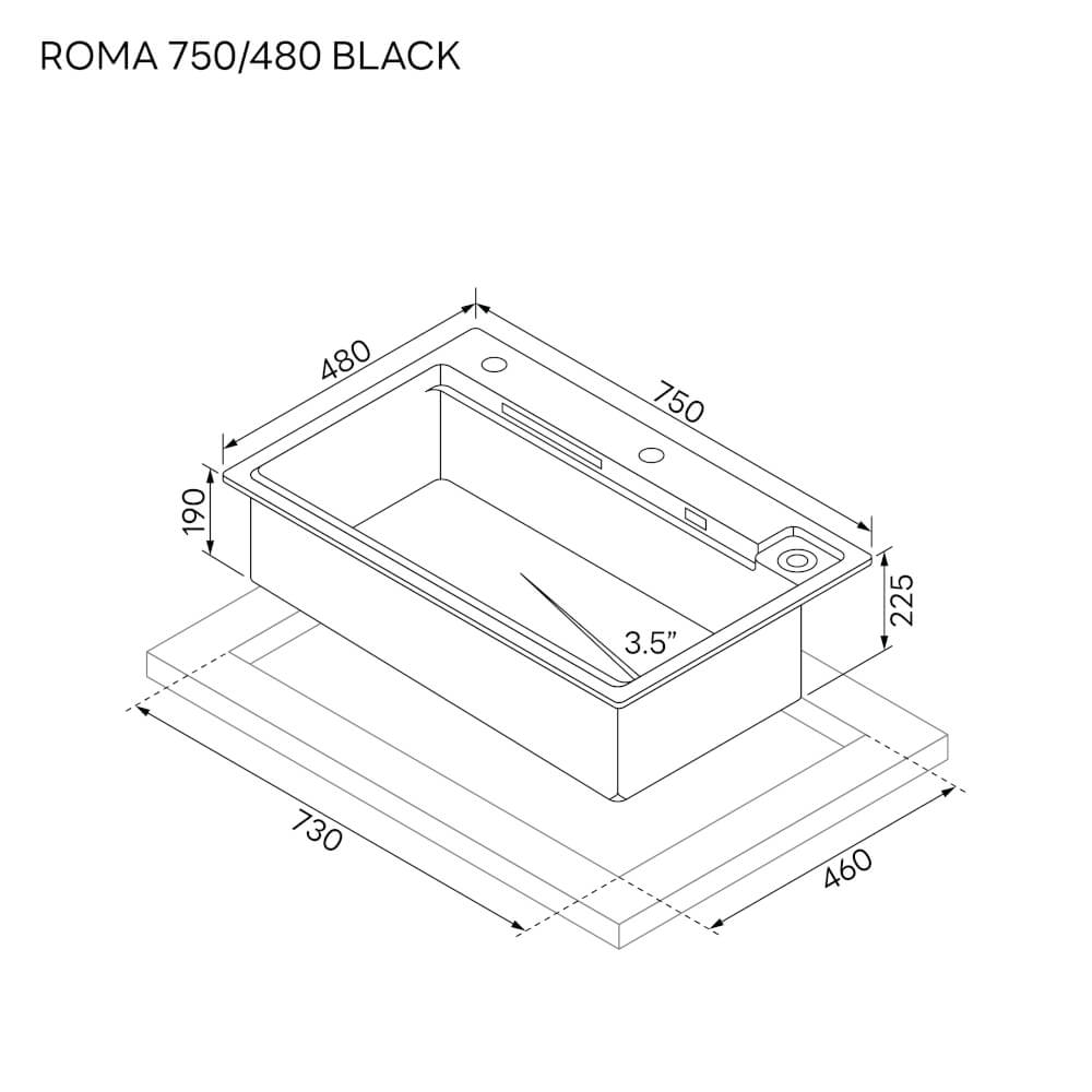 ซิงค์ล้างจานแกรนิตม่ายน้ำตก 1 หลุม หินแกรนิตสังเคราะห์ EVE รุ่น ROMA 750/480 BLACK ขนาด 75 ซม. สีดำ